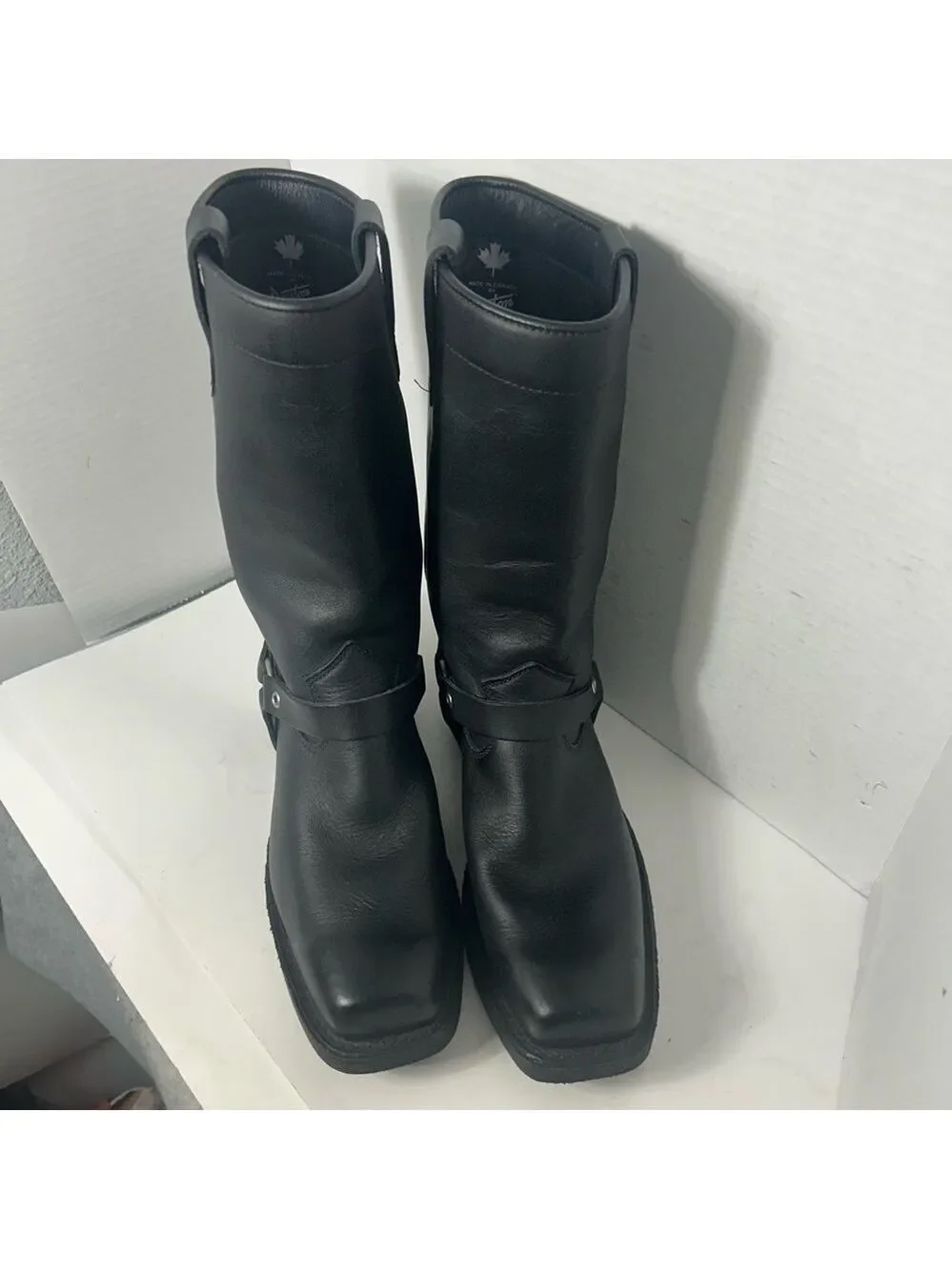 NEW Dayton Rebel Men’s Leather Boots Pull On Three Ring Vibram Square Toe Black